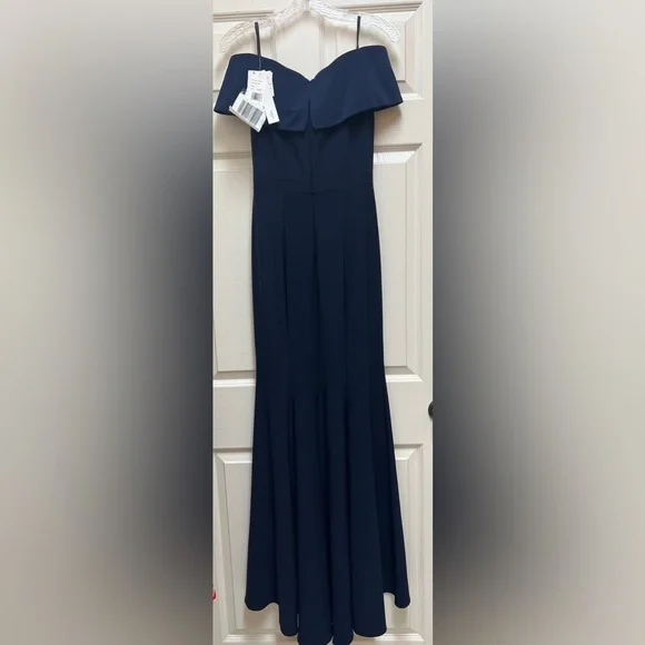 💙 NWT! Navy Off The Shoulder Slit Gown - Picture 12 of 12